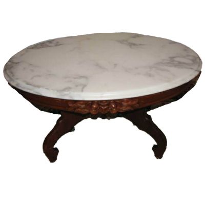 Antique Marble Top Coffee Table, Vintage Round Marble Top Side Table